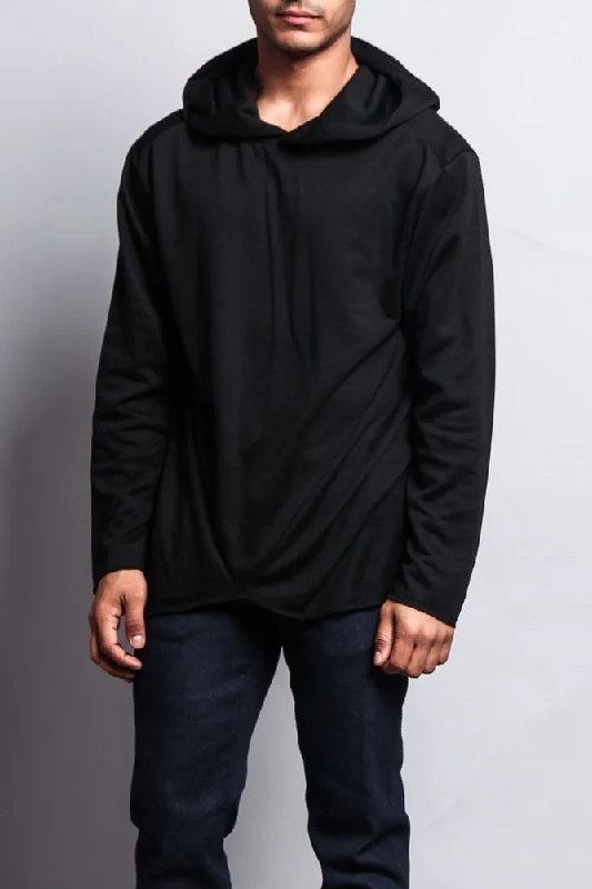 Long Length Fishtail Pullover Hoodie Lantern Sleeve Elegant