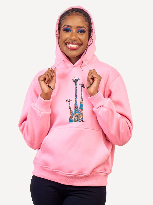 Graphic Hoodies: Baby Pink with Twiga Tatu Hoodie with Stripes Bold Sporty