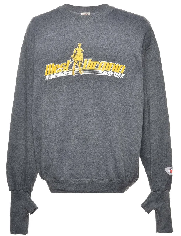 Dark Grey West Virginia Printed Sweatshirt - L Hoodie with Set-In Sleeves Structured Classic Dark Grey West Virginia Printed Sweatshirt - L Hoodie with Set-In Sleeves Structured Classic