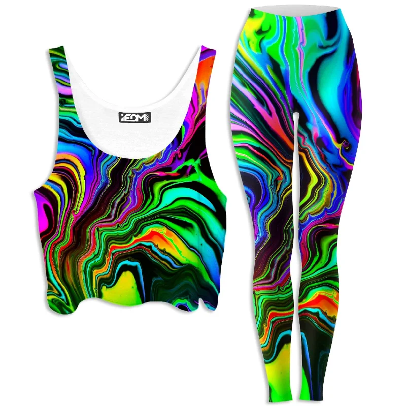 Rainbow Rift Crop Top and Leggings Combo Real Fur Shearling Chenille
