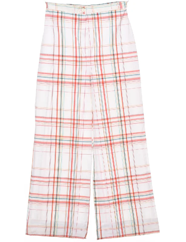 Flared Leg Checked Pattern Trousers - W26 L27 Trousers Palazzo Wide Leg