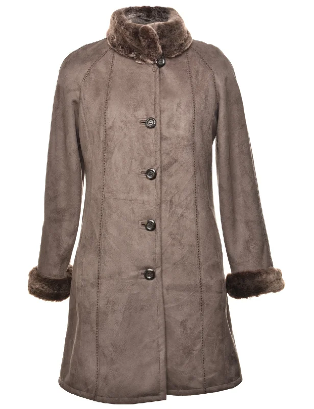 Single Breasted Faux Fur Coat - L Trench Raincoat Windbreaker