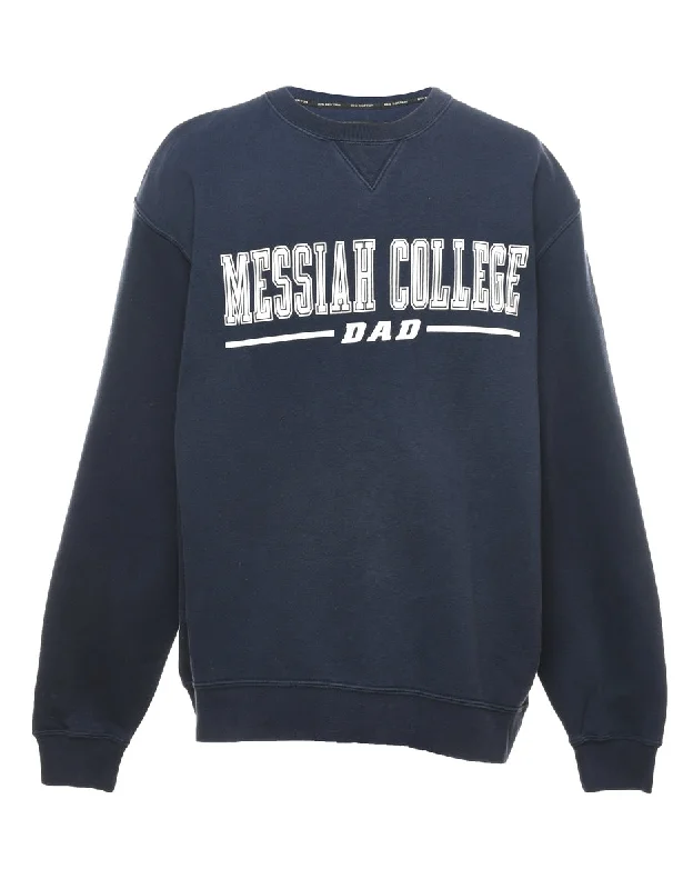 Messiah College Navy & White Printed Sweatshirt - XL Hoodie with Embroidery Detailed Premium Messiah College Navy & White Printed Sweatshirt - XL Hoodie with Embroidery Detailed Premium