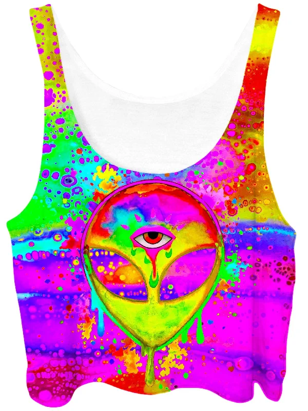 Alien Melt Yellow Crop Top Denim Fabric Leather Fabric Suede Fabric
