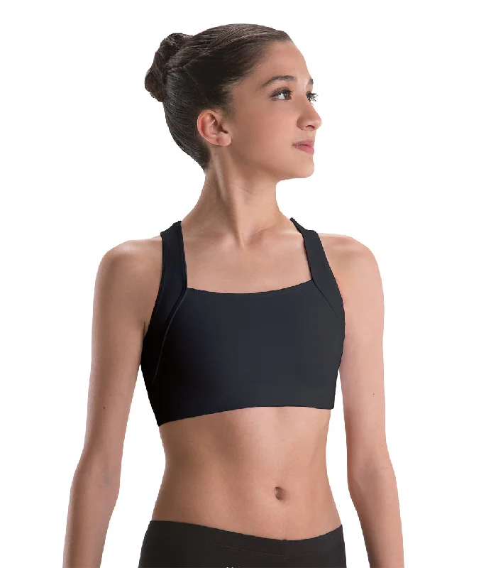 3034L Cross Back Bra Top Silkskyn Crop Top Asymmetrical Pockets Print