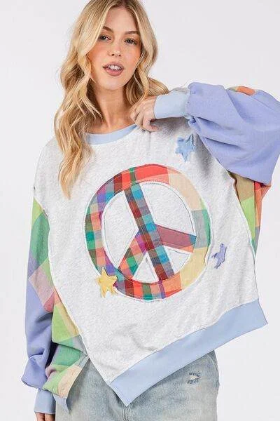 SAGE + FIG Contrast Peace Patch Dropped Shoulder Sweatshirt Hoodie with Mock Neck Collared Structured SAGE + FIG Contrast Peace Patch Dropped Shoulder Sweatshirt Hoodie with Mock Neck Collared Structured