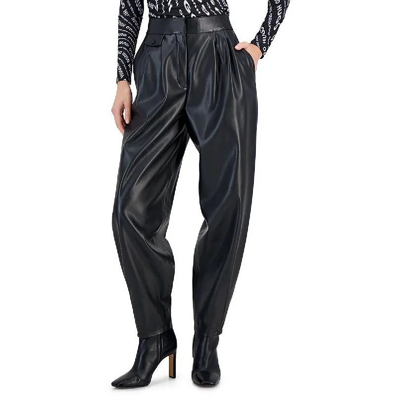 Hugo Womens Faux Leather Pleated Trouser Pants Trousers Corduroy Warm