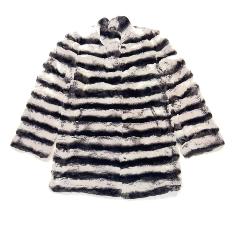 Barya NewYork Ladies 3/4 Grey Rex Rabbit Chinchilla Coat Bomber Jacket Denim Jacket Leather Jacket Barya NewYork Ladies 3/4 Grey Rex Rabbit Chinchilla Coat Bomber Jacket Denim Jacket Leather Jacket