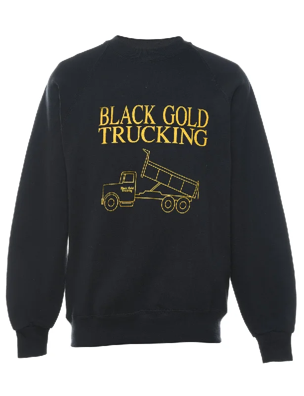 Black & Yellow Trucking Design Printed Sweatshirt - M Hoodie with Side Slits Relaxed Casual