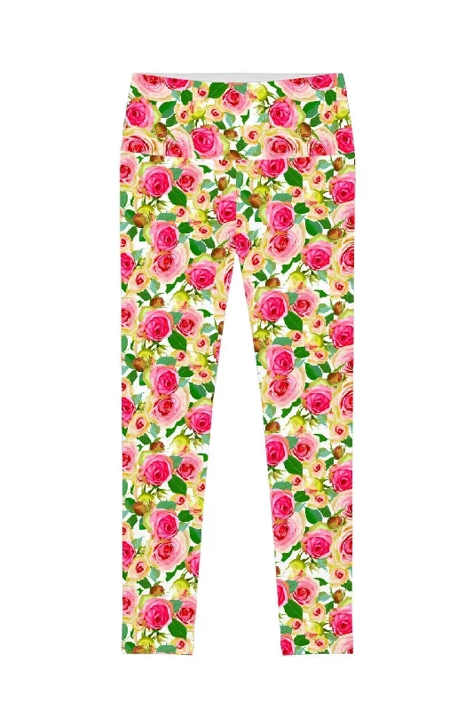 Little Rosarium Lucy Floral Performance Leggings - Women Classic Solid Color Leggings