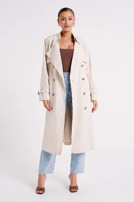 Channing Trench Coat With Belt - Cream Blazer Duffle Coat Pea Coat