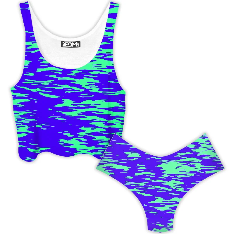 Purple Mint Rave Zebra Stripe Crop Top and Booty Shorts Combo Iron Safe Non-Iron Wrinkle Free