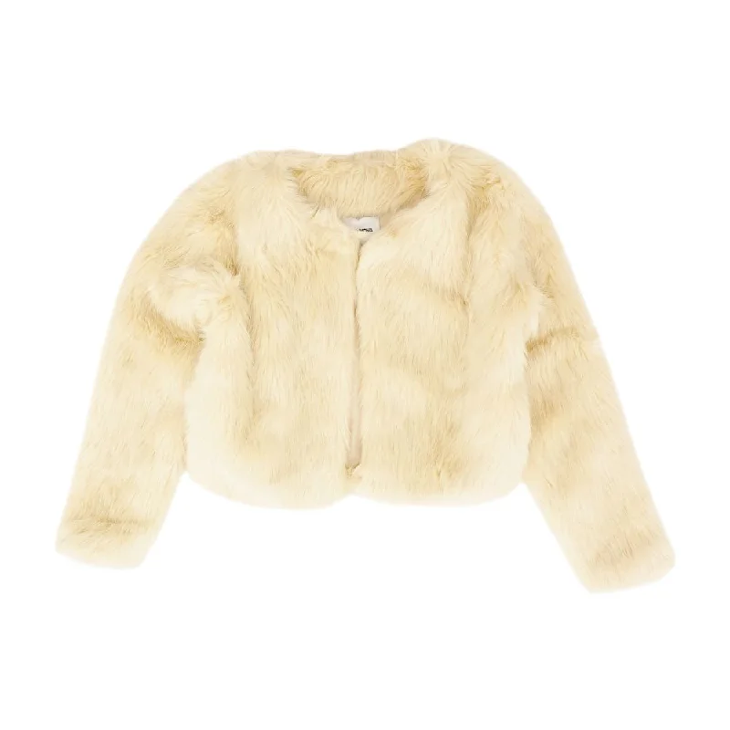 Tan Solid Fur Coat Asymmetrical Diagonal princess