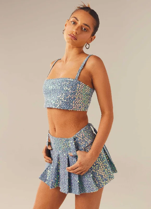 Fly Girl Crop Top - Sequin Denim Fashionable Trendy Casual
