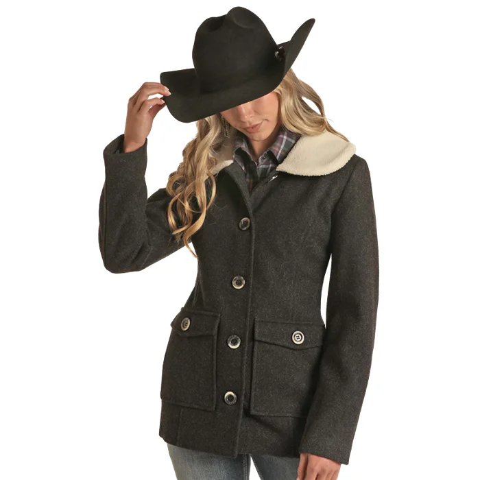Powder River Outfitters Ladies Wool & Berber Black Coat DW92C01494 Hooded Jacket Zipper Jacket Button Jacket Powder River Outfitters Ladies Wool & Berber Black Coat DW92C01494 Hooded Jacket Zipper Jacket Button Jacket