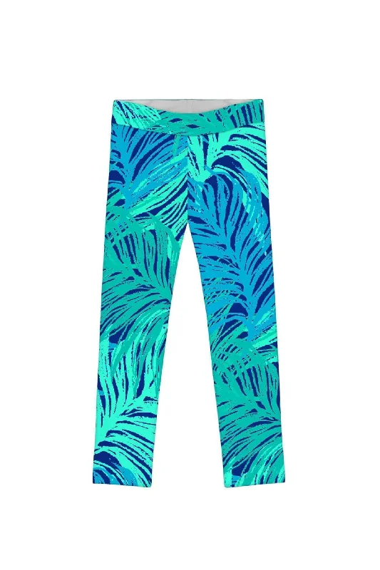 Tropical Dream Lucy Cute Blue Green Printed Leggings - Girls Trendy Colorblock Print Leggings