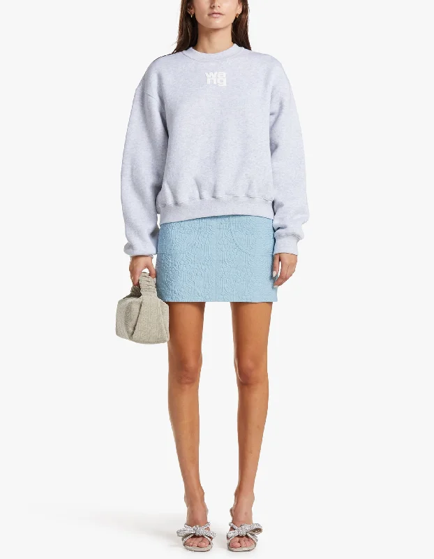 Essential Terry Crew Sweatshirt W/ Puff Paint Logo - Light Heather Grey Hoodie with Emblem Brand Identity Essential Terry Crew Sweatshirt W/ Puff Paint Logo - Light Heather Grey Hoodie with Emblem Brand Identity