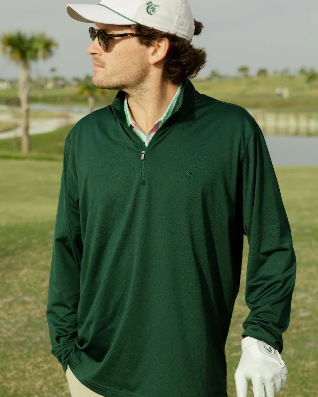 The Pebble Beach - Jungle Green Quarter Zip Pullover Shirred Sleeve Feminine