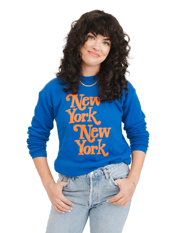 New York, New York Sweatshirt - Blue/Orange Hoodie with Button Classic Timeless