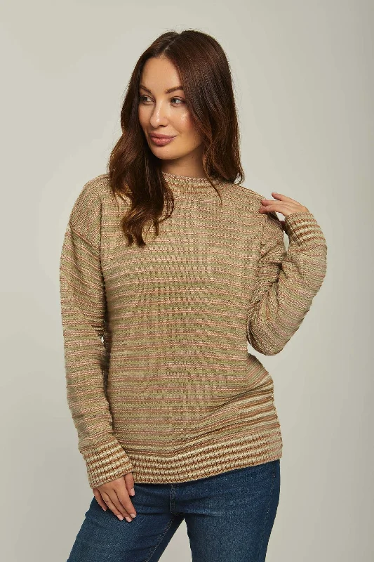 Pullover Crew Neck Flat Brown Keyhole Neck Pullover