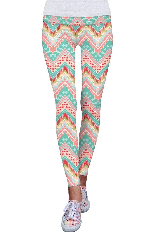 Chevron Please Lucy Printed Performance Leggings - Women Comfortable Ribbed Sports Leggings