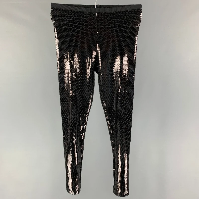 MARC JACOBS Size 0 Black Polyester Sequined Leggings Fashionable Floral Active Leggings
