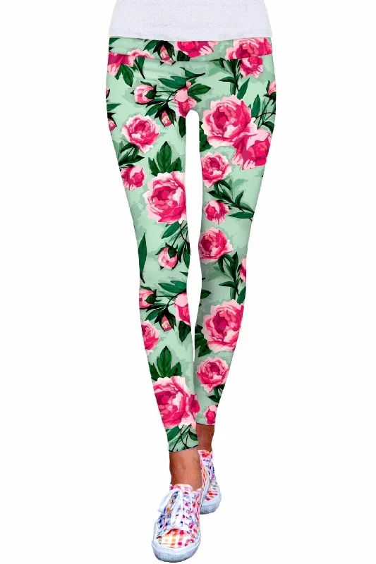 Sweetheart Lucy Floral Print Performance Leggings - Women Elegant Metallic Leggings