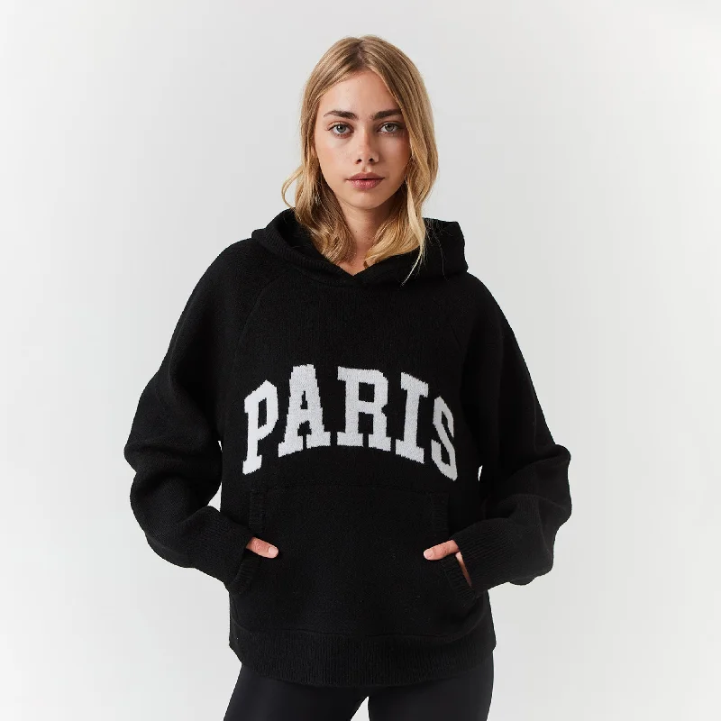Paris Knit Hoodie | Black Hoodie with Metallic Shiny Futuristic