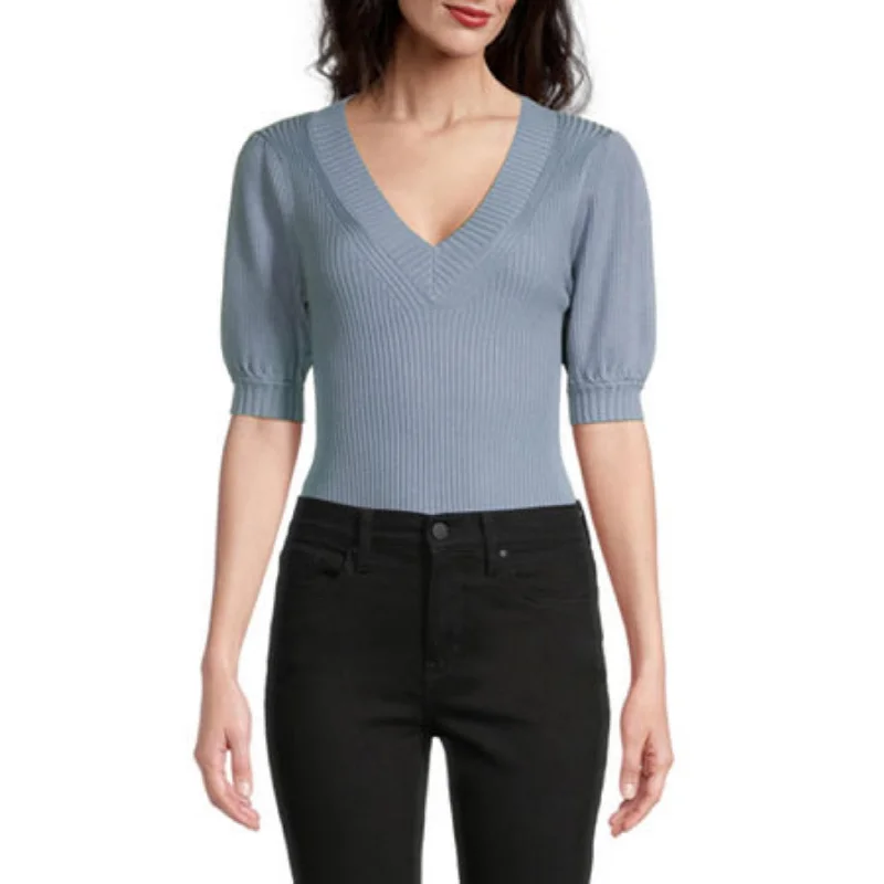 WORTHINGTON -  V Neck Elbow Sleeve Pullover Sweater Wide Sleeve Pullover