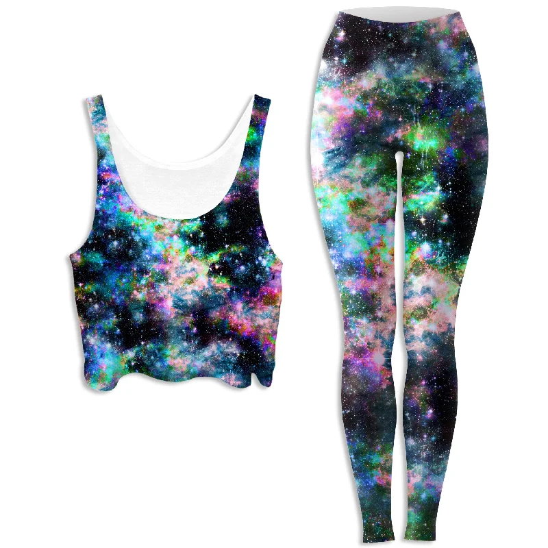 Weird Rave Crop Top and Leggings Combo Front Pockets Side Pockets Patch Pockets