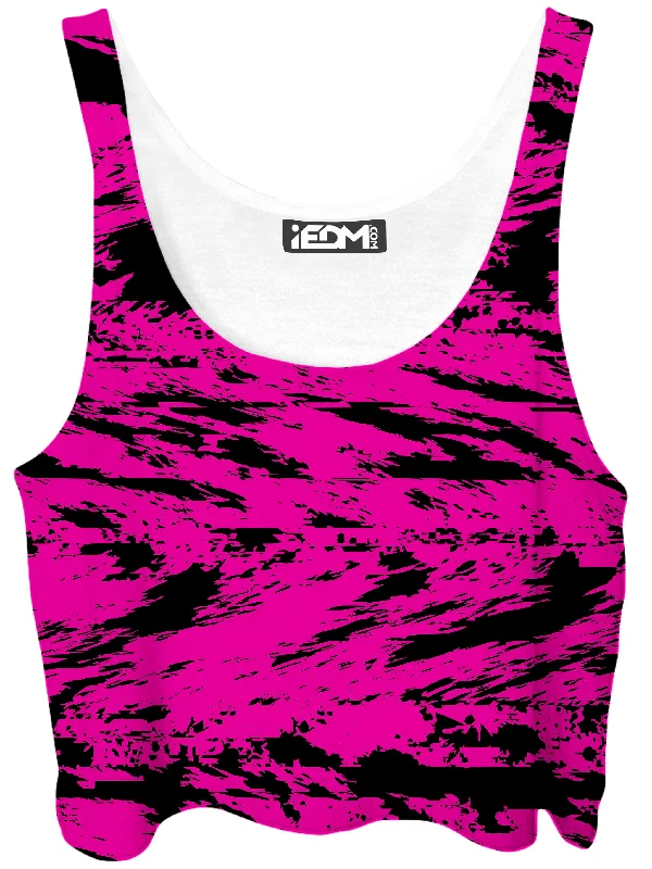 Pink and Black Rave Glitch Splatter Crop Top Polka Dot Checkered Tartan