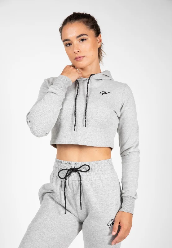 Pixley Crop Top Hoodie - Gray Lace Blend Ribbed Blend Corduroy Blend