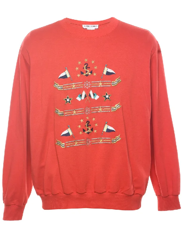 Alfred Dunner Embroidered Red Sweatshirt - XL Hoodie with Snap Buttons Easy Quick