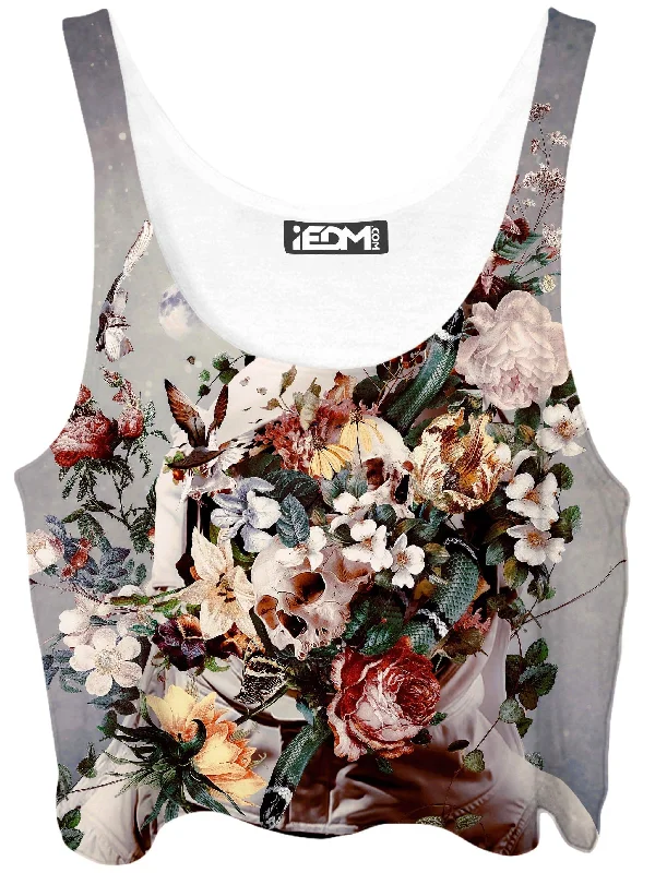 Floral Space Crop Top Embroidered Appliqued Beaded