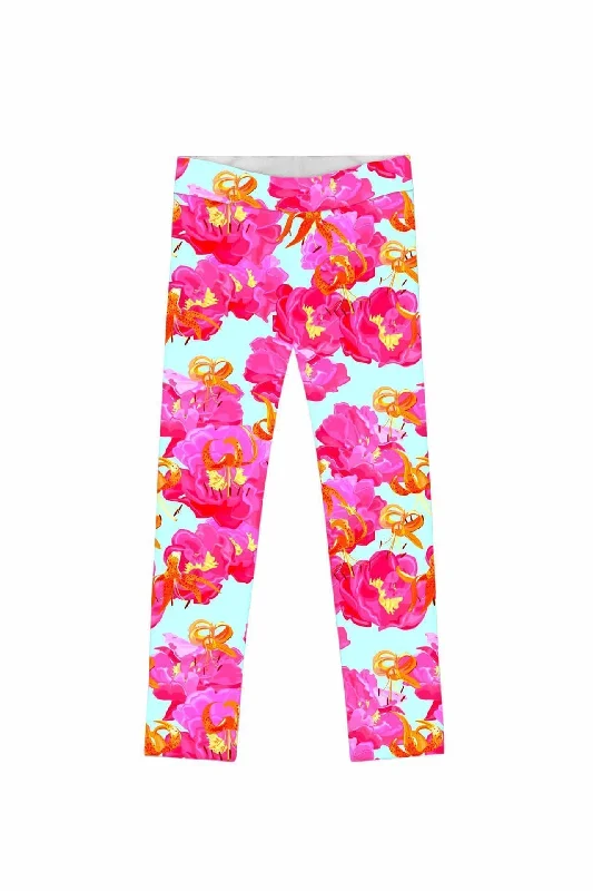 Sweet Illusion Lucy Cute Pink Floral Printed Leggings - Girls Stylish Side-Stripe Leggings