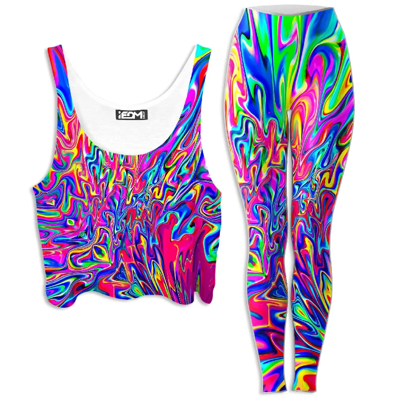 Sonic Blooming Crop Top and Leggings Combo Welt Pockets Slit Pockets Flap Pockets