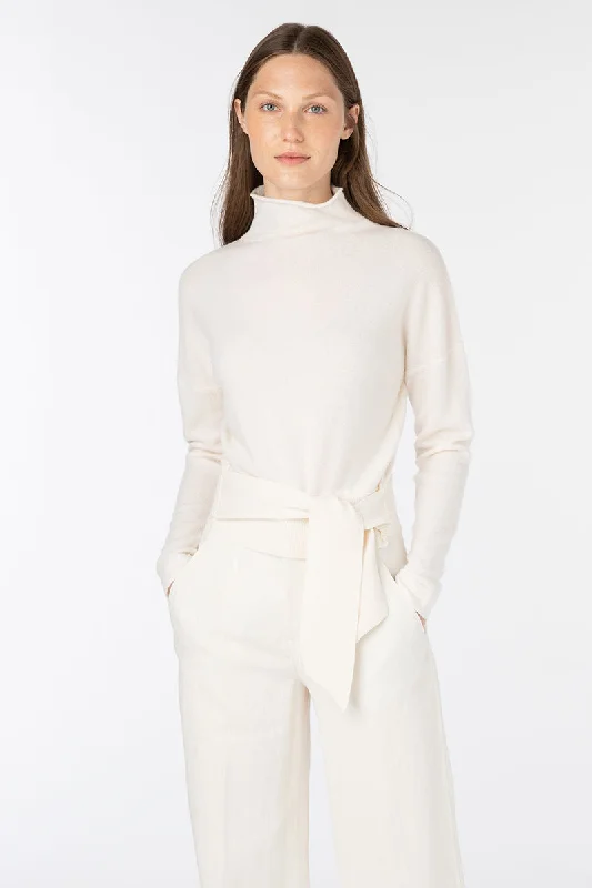 Kinross Cashmere Tie Front Pullover Mock Neck Pullover