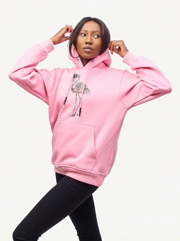 Graphic Hoodies: Baby Pink with Flamingo Hoodie with Emblem Brand Identity
