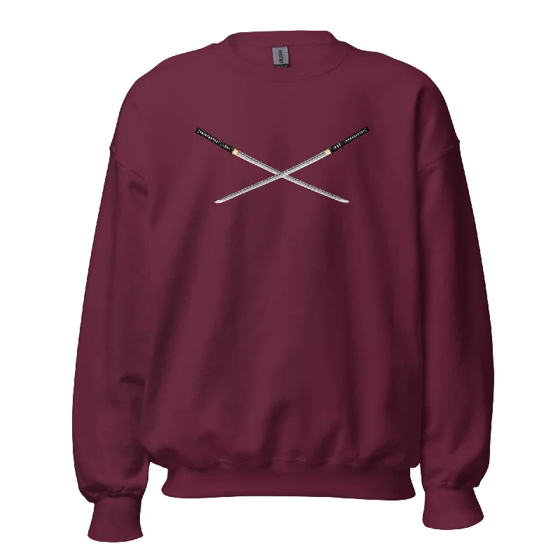 Dual Samurai Swords Anime Warrior Sweatshirt Long Sleeve Pullover Sweater Asymmetrical Neck Pullover Dual Samurai Swords Anime Warrior Sweatshirt Long Sleeve Pullover Sweater Asymmetrical Neck Pullover
