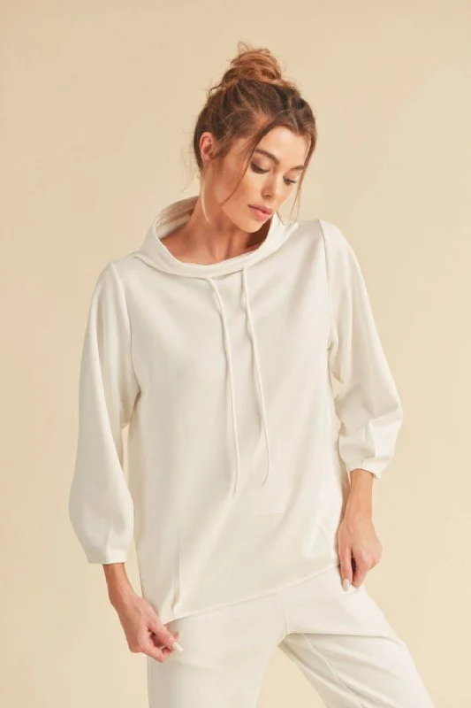Aemi + Co Lightweight Drawstring Mock Neck Sweatshirt in White Hoodie with Double Zipper Versatile Adjustable Aemi + Co Lightweight Drawstring Mock Neck Sweatshirt in White Hoodie with Double Zipper Versatile Adjustable