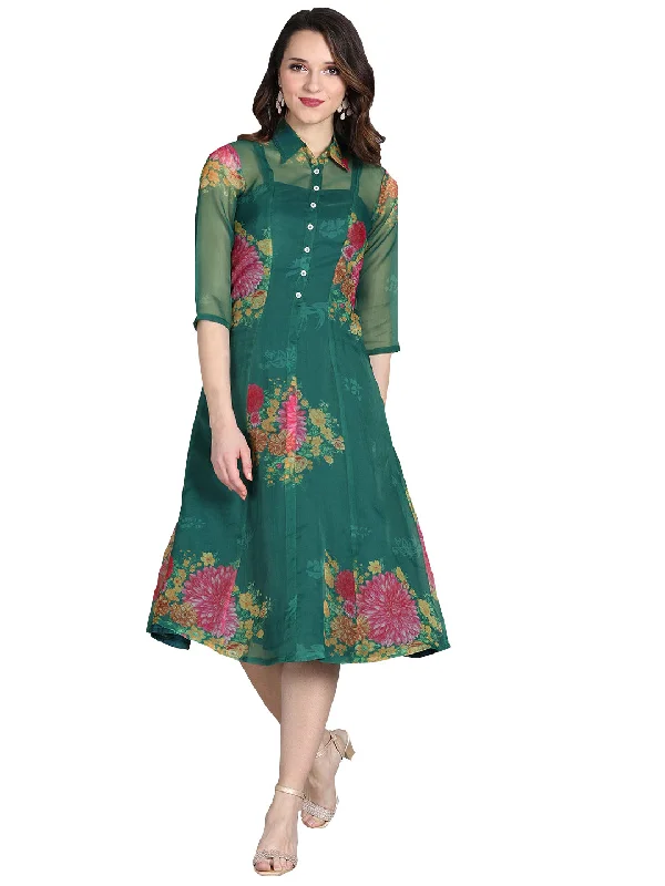 Custom Made Green Coat Styled Dress Appliqued Beaded Sequined