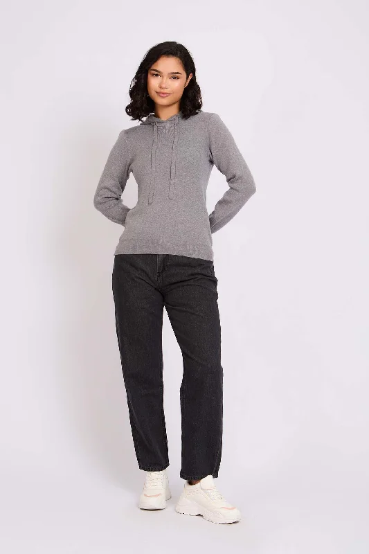 Women Pullover Hoodie Grey Besom Neck Pullover