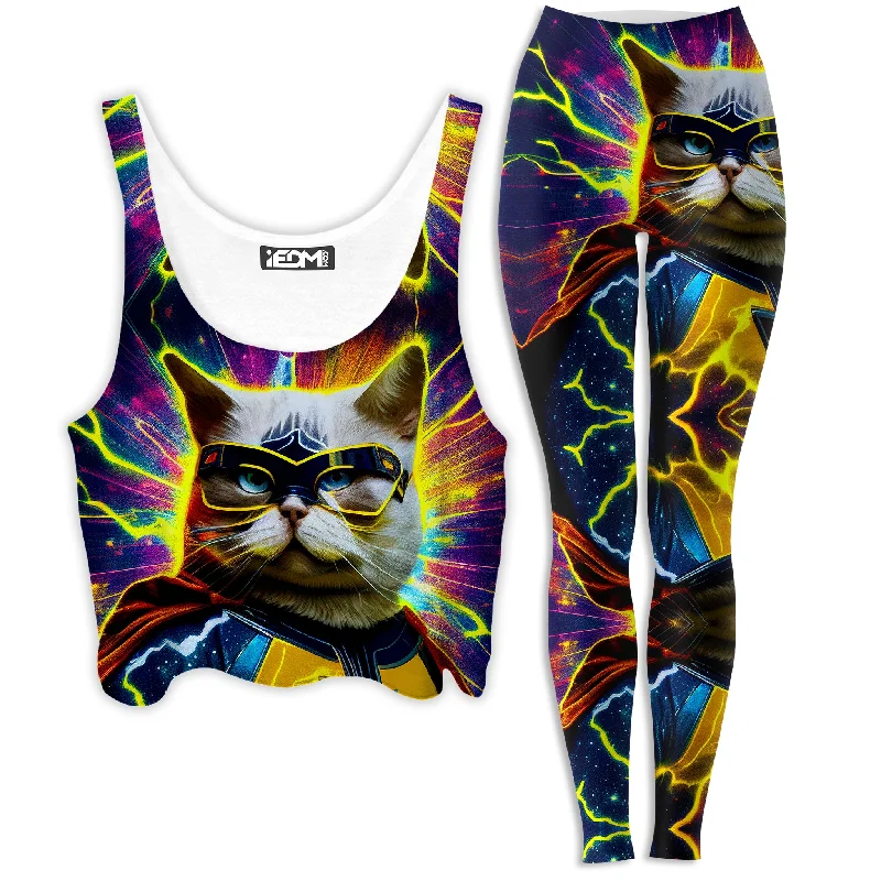 Cat Hero Crop Top and Leggings Combo Lace Blend Ribbed Blend Corduroy Blend