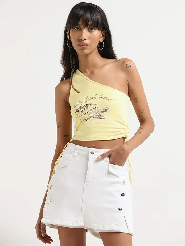 Nuon Yellow Printed Crop Top Machine Wash Dry Clean Hand Wash