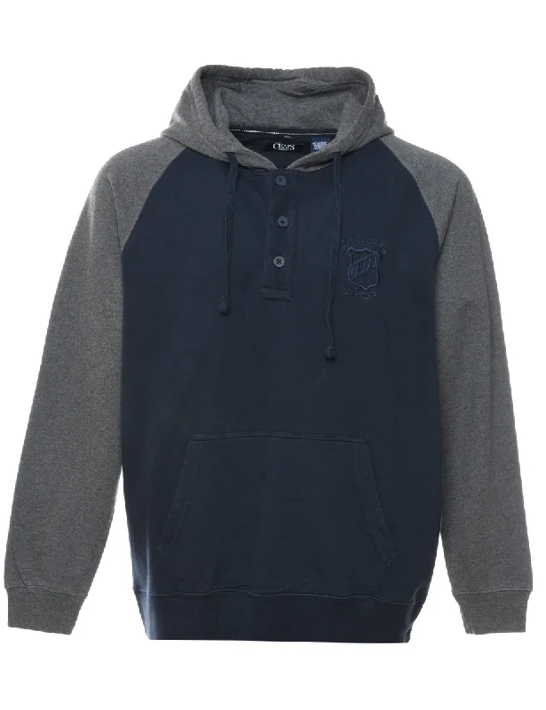 Chaps Grey & Navy Contrast Colour Hooded Sweatshirt - L Hoodie with Distressed Vintage Worn Chaps Grey & Navy Contrast Colour Hooded Sweatshirt - L Hoodie with Distressed Vintage Worn