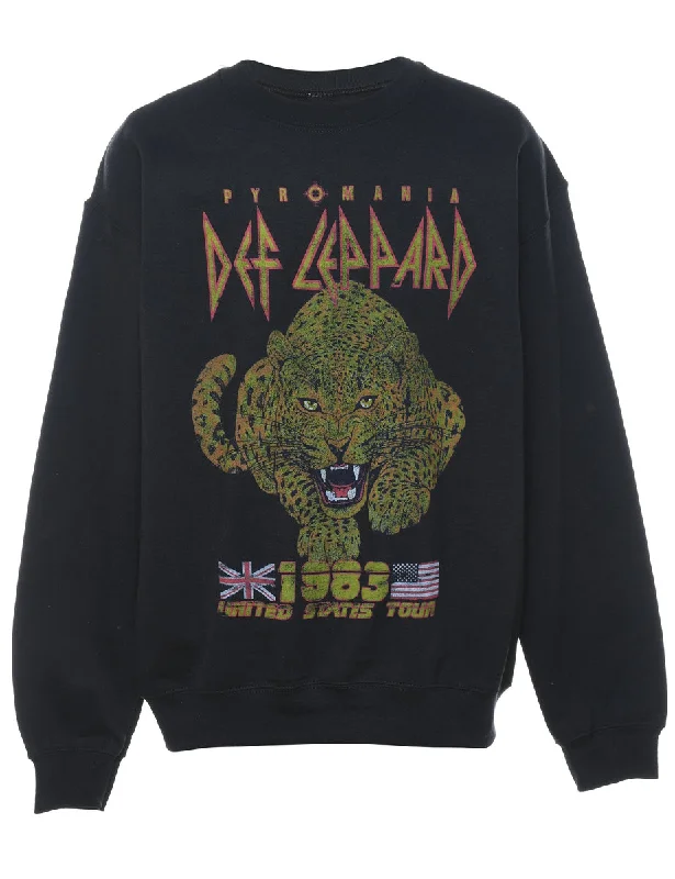 Def Leppard Printed Black Sweatshirt - M Hoodie with Illustration Artistic Creative