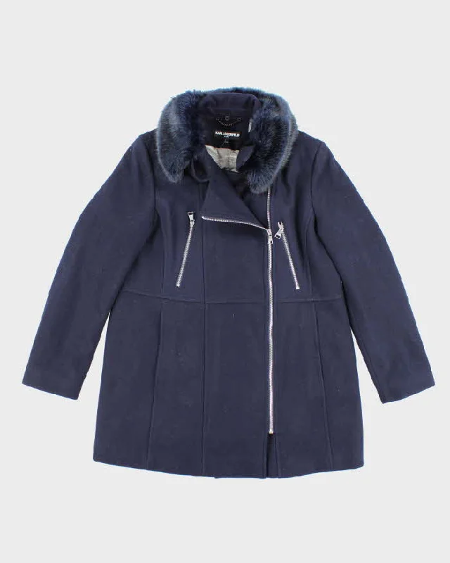 Karl Largerfeld Blue Wool Blend Coat - XL Blazer Duffle Coat Pea Coat