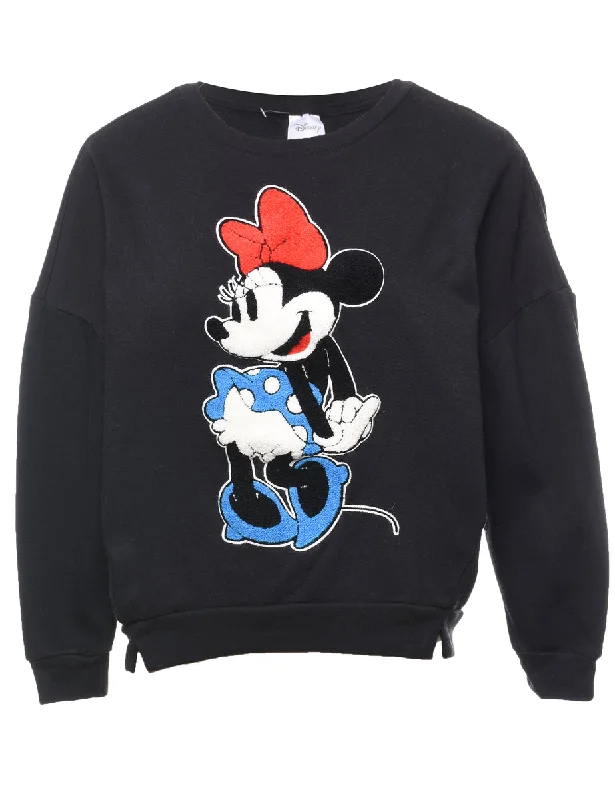 Minnie Mouse Black 1990s Cartoon Sweatshirt - S Hoodie with Emblem Brand Identity