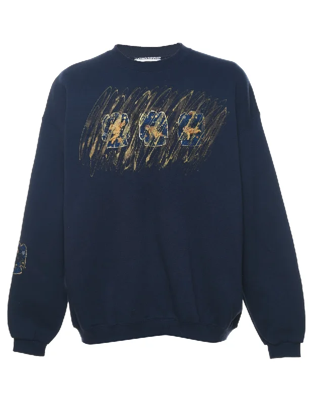 Lee Navy Printed Sweatshirt - XL Hoodie with Lace Feminine Delicate