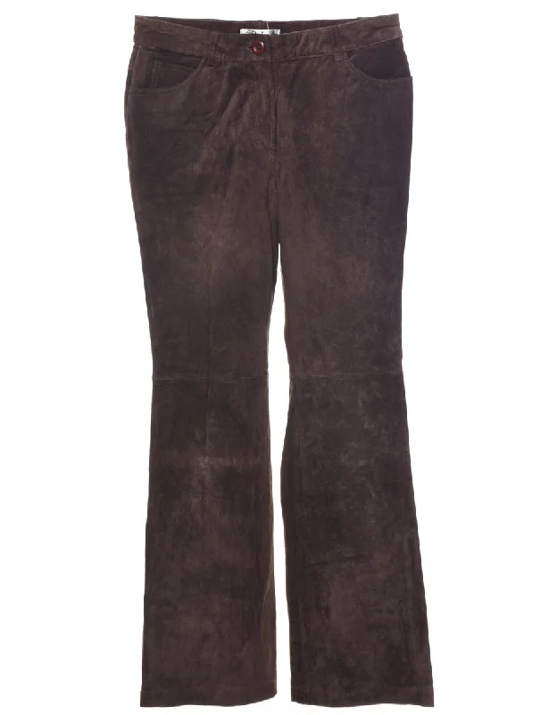 Dark Brown Suede Trousers - W30 L29 Trousers Vintage Classic